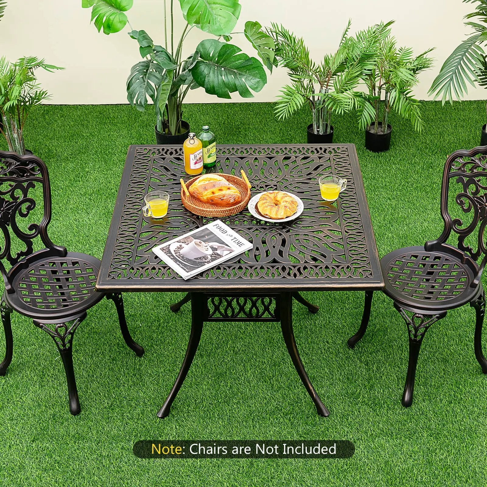 35.4 Inch Aluminum Patio Square Dining Table with Umbrella Hole-Bronze by DirectDeals