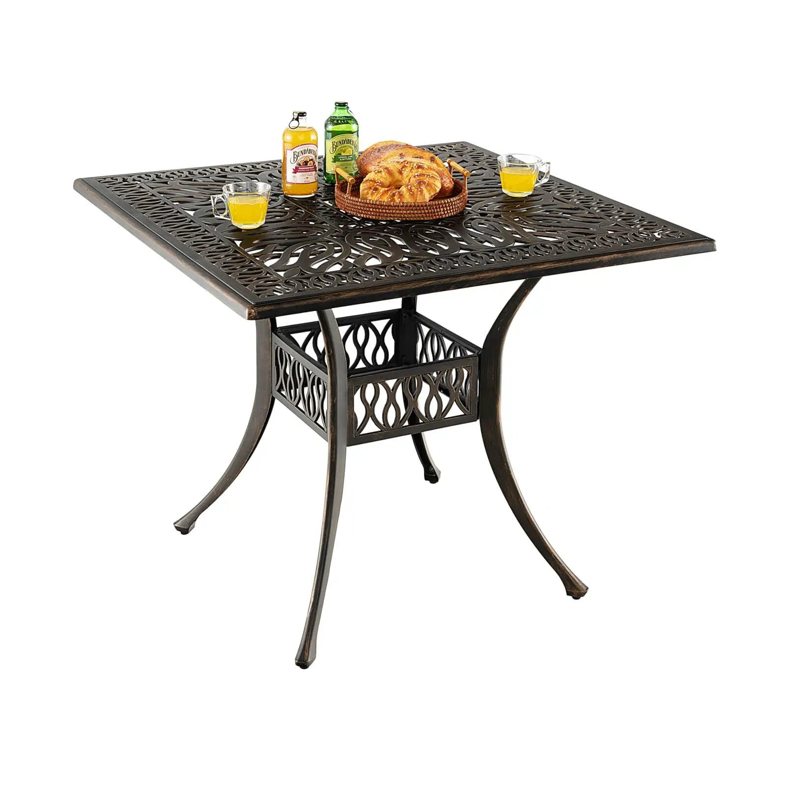 35.4 Inch Aluminum Patio Square Dining Table with Umbrella Hole-Bronze by DirectDeals