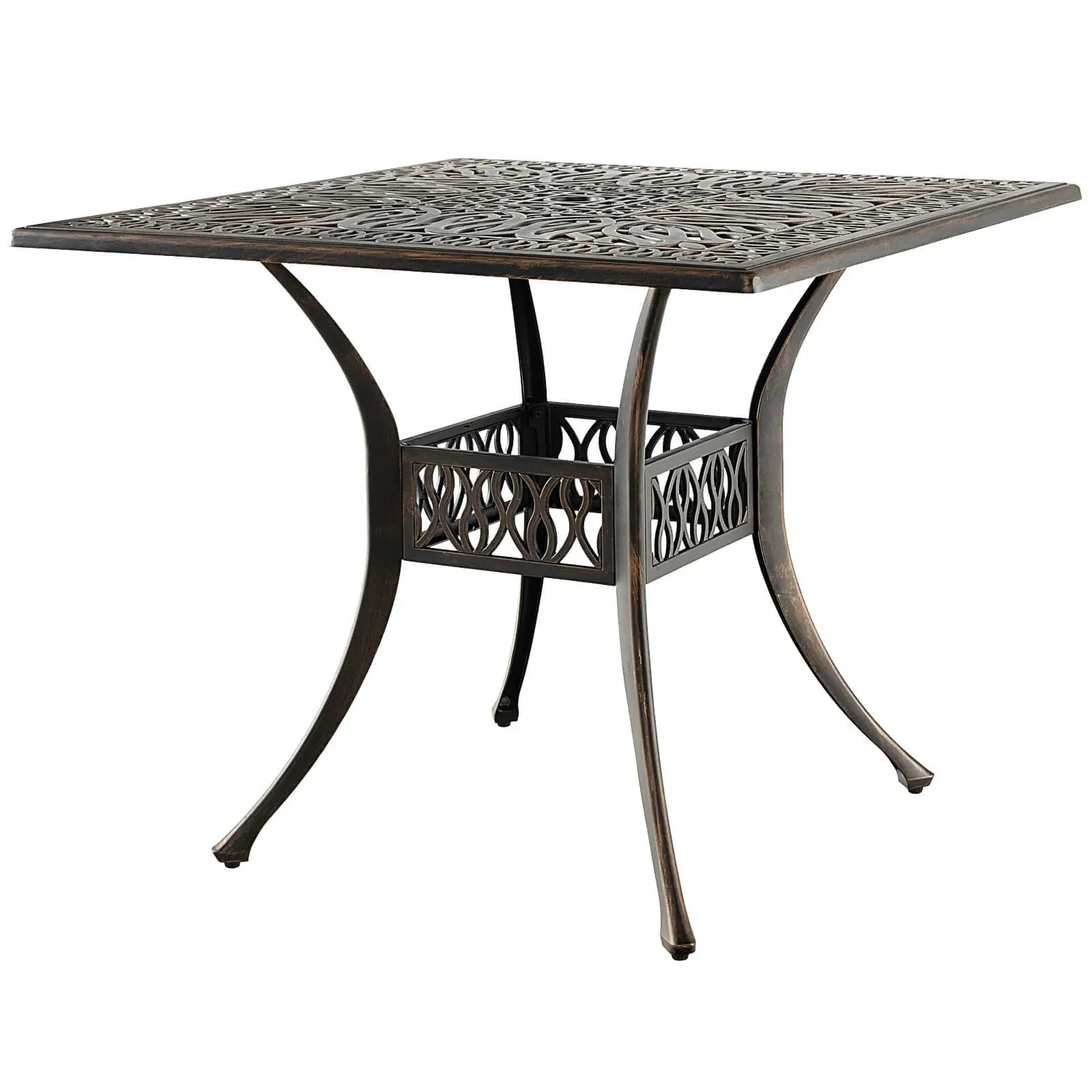 35.4 Inch Aluminum Patio Square Dining Table with Umbrella Hole-Bronze by DirectDeals
