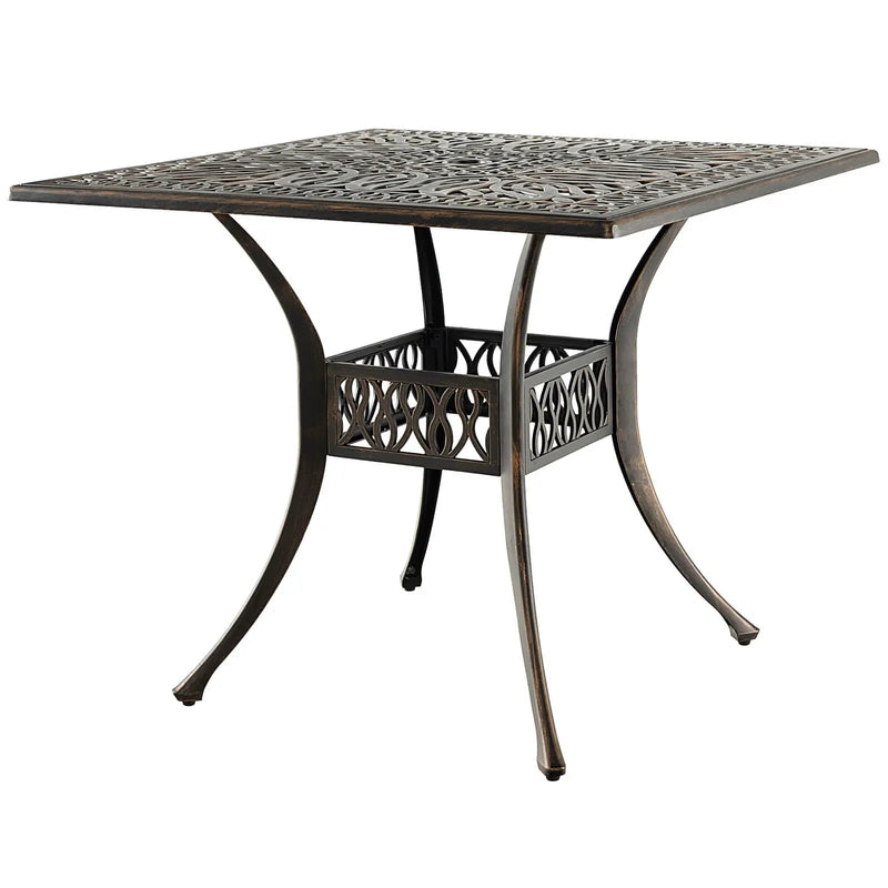 35.4 Inch Aluminum Patio Square Dining Table with Umbrella Hole-Bronze by DirectDeals