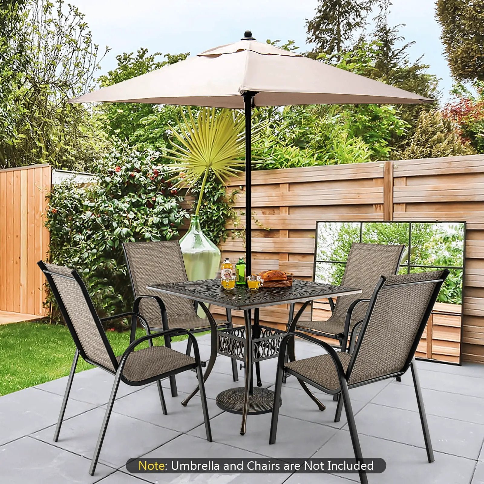 35.4 Inch Aluminum Patio Square Dining Table with Umbrella Hole-Bronze by DirectDeals