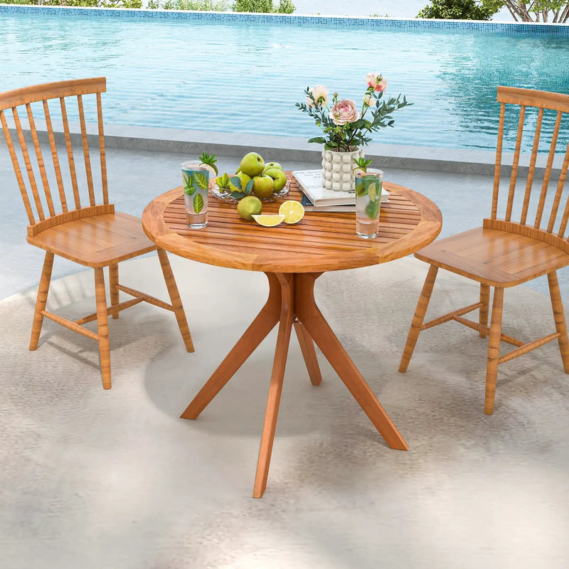 35.5 Inch Patio Wood Dining Table with Slatted Tabletop and Curved Legs by DirectDeals