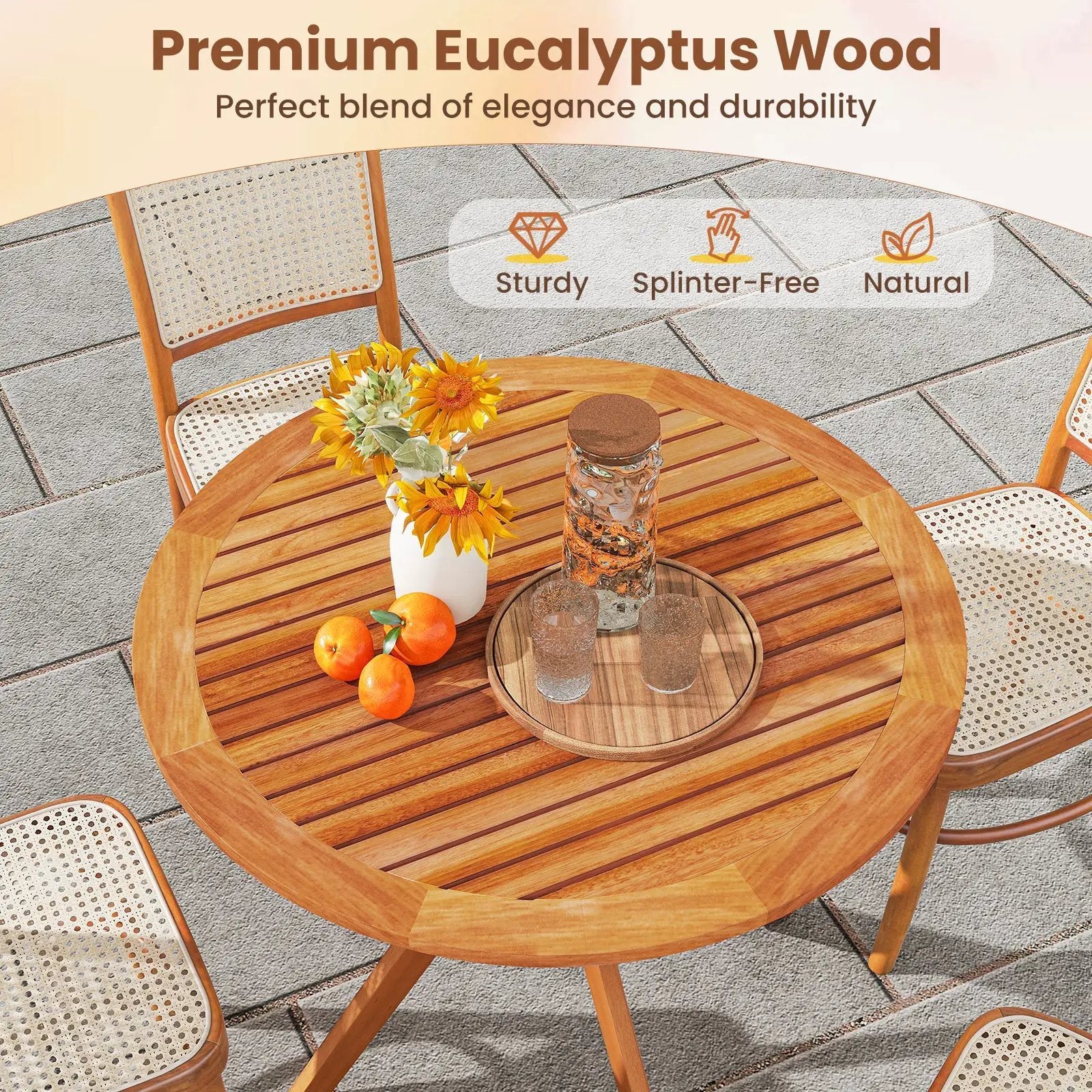 35.5 Inch Patio Wood Dining Table with Slatted Tabletop and Curved Legs by DirectDeals
