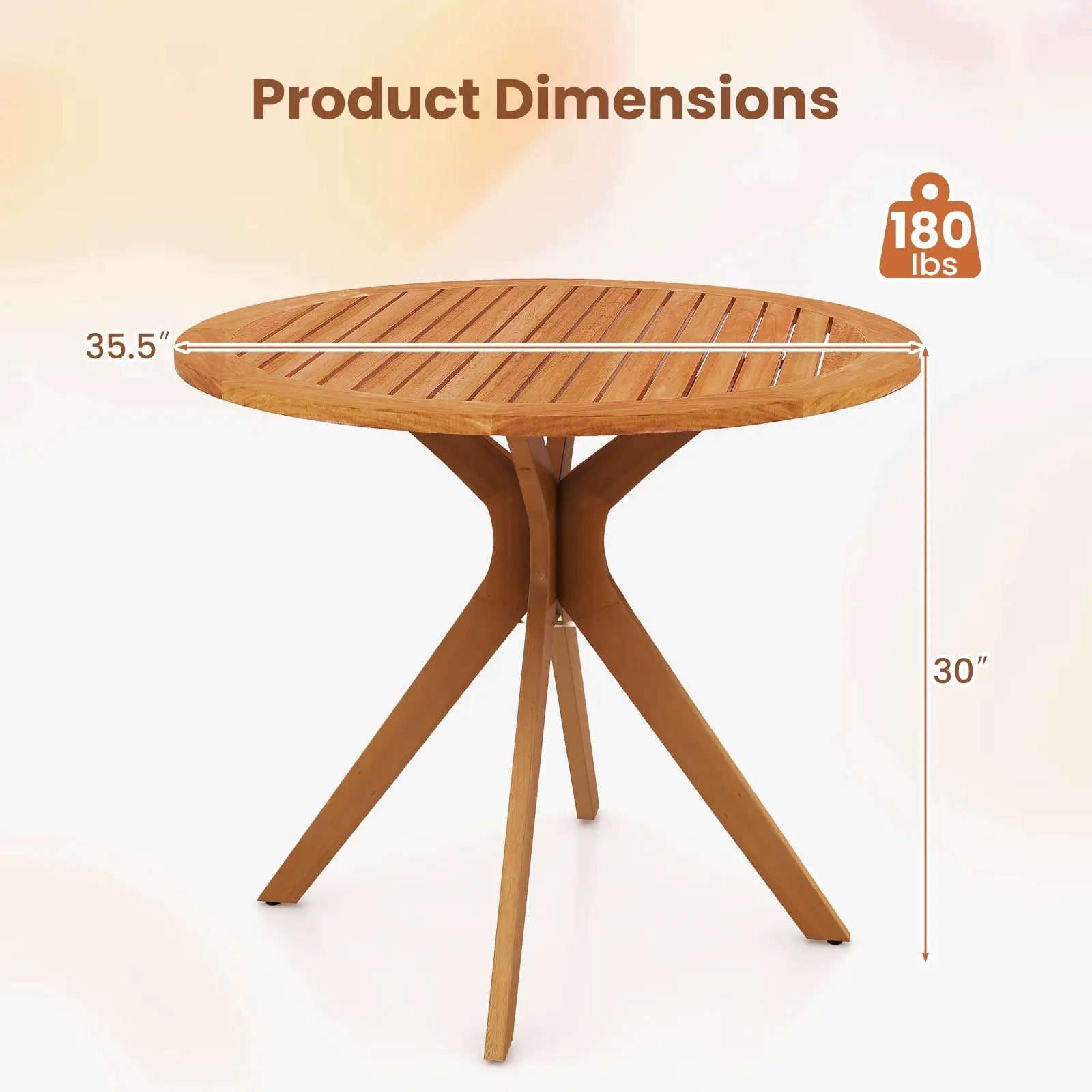 35.5 Inch Patio Wood Dining Table with Slatted Tabletop and Curved Legs by DirectDeals