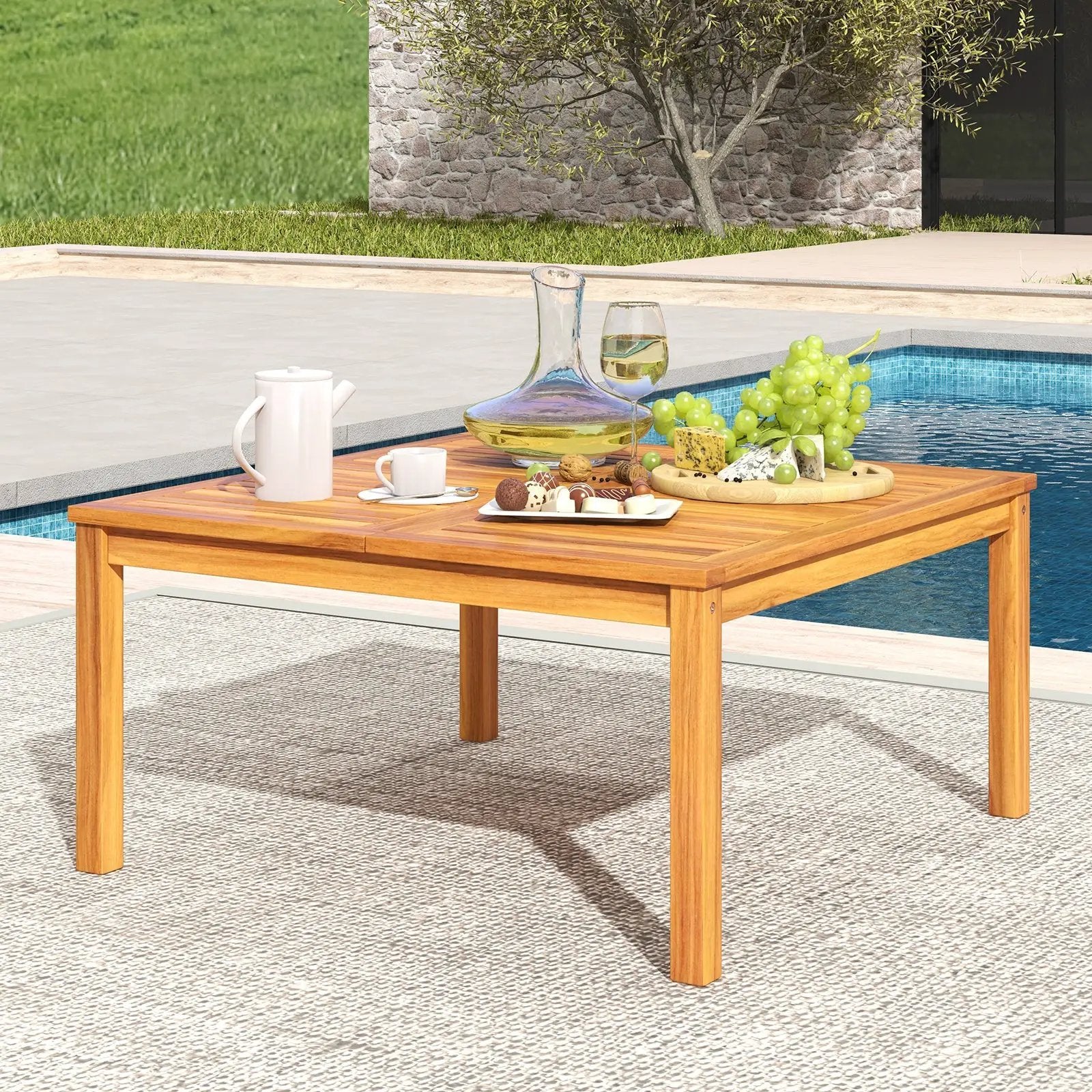 35.5 Inches Patio Solid Acacia Wood Coffee Table Side Table by DirectDeals