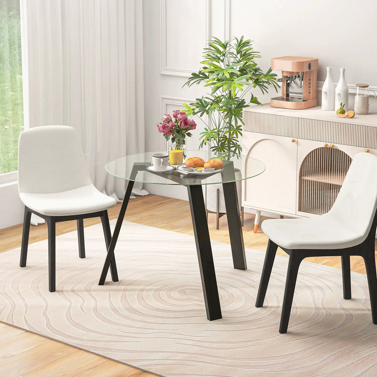 36 Inches Round Glass Dining Table for 4 with Rubber Wood Frame by DirectDeals