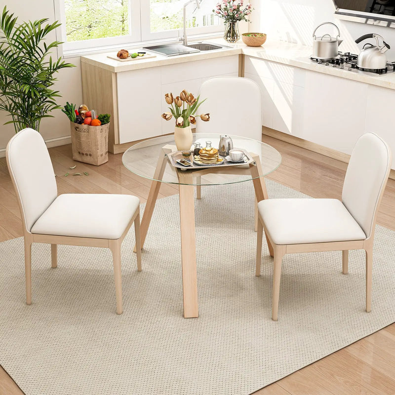 36 Inches Round Glass Dining Table for 4 with Rubber Wood Frame by DirectDeals