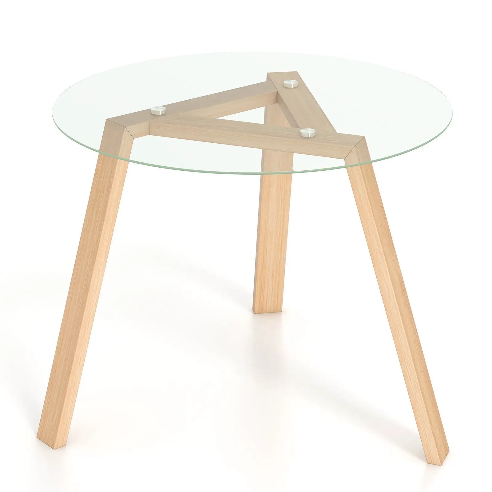 36 Inches Round Glass Dining Table for 4 with Rubber Wood Frame by DirectDeals