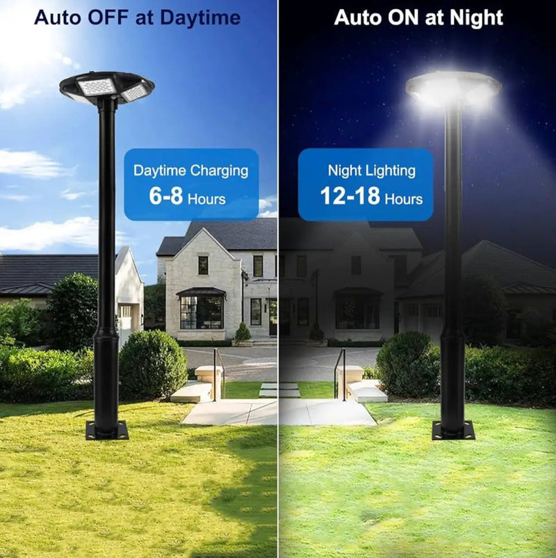3500W Commercial Solar Round 360° Wide Angle Pole Outdoor Lamp Post Light with 98 inch Pole IP67 Waterproof With Remote by Outdoor Solar Outlet