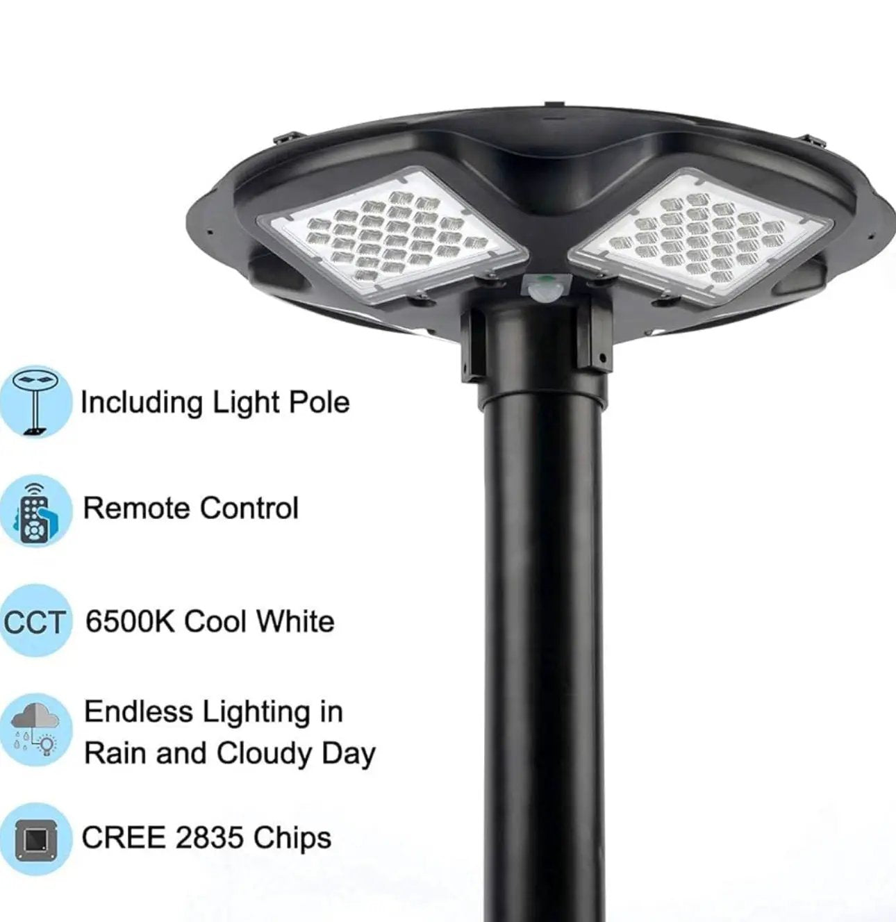 3500W Commercial Solar Round 360° Wide Angle Pole Outdoor Lamp Post Light with 98 inch Pole IP67 Waterproof With Remote by Outdoor Solar Outlet