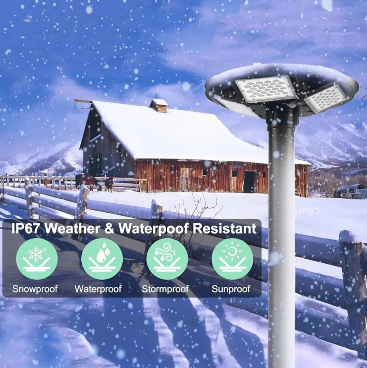 3500W Commercial Solar Round 360° Wide Angle Pole Outdoor Lamp Post Light with 98 inch Pole IP67 Waterproof With Remote by Outdoor Solar Outlet