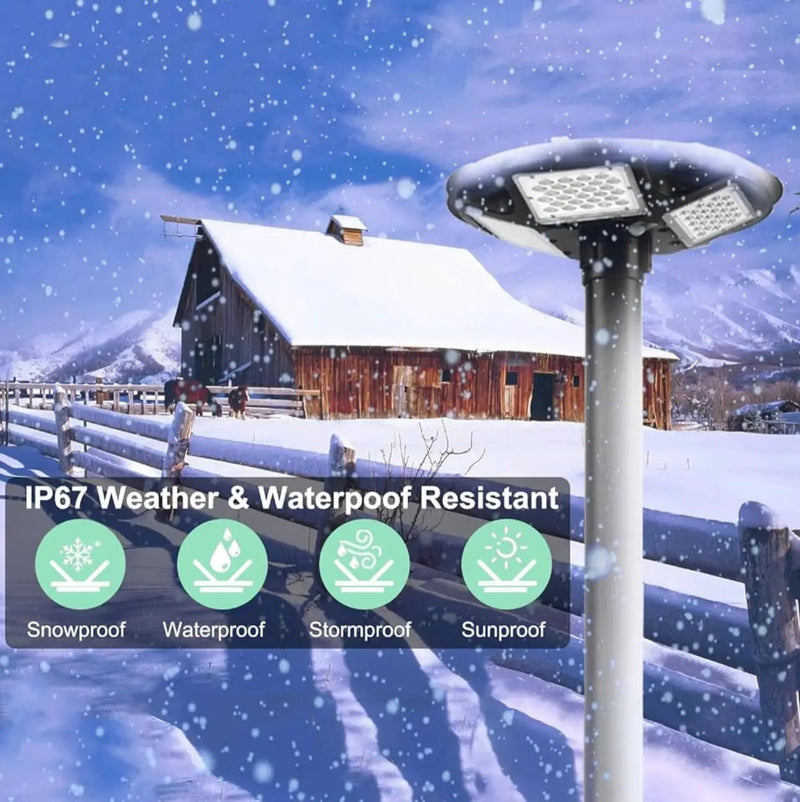 3500W Commercial Solar Round 360° Wide Angle Pole Outdoor Lamp Post Light with 98 inch Pole IP67 Waterproof With Remote by Outdoor Solar Outlet
