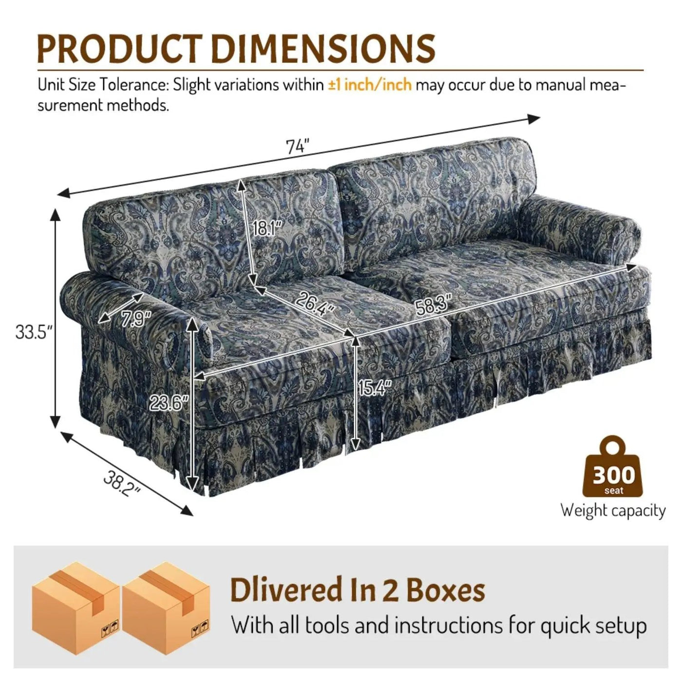 Luxuriously Comfortable Cloud Couch Sofa With Elegant Rolled Arms & Pleated Skirt Design by HouseOfZazla