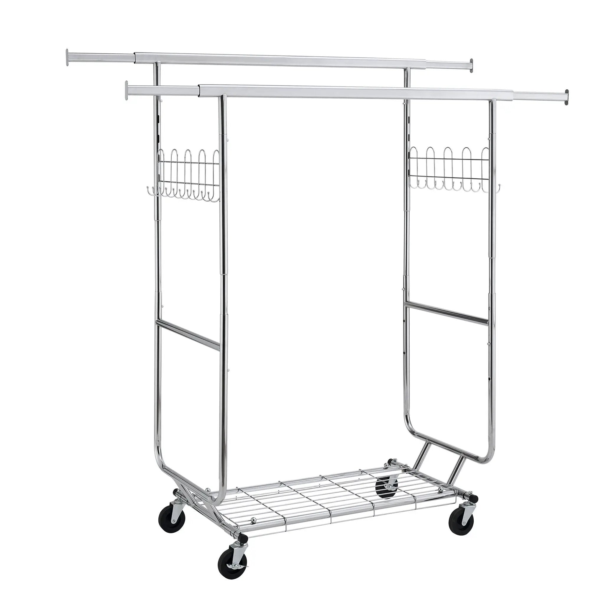 Heavy Duty Double Clothing Garment Rack With Shelves - Silver by HouseOfZazla