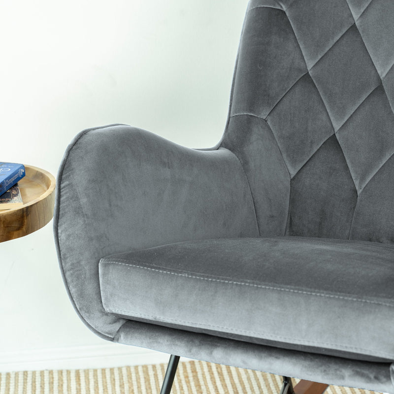 Mid Century Modern Rocking Chair with Velvet Upholstery - Dark Grey, photo 4 of 10