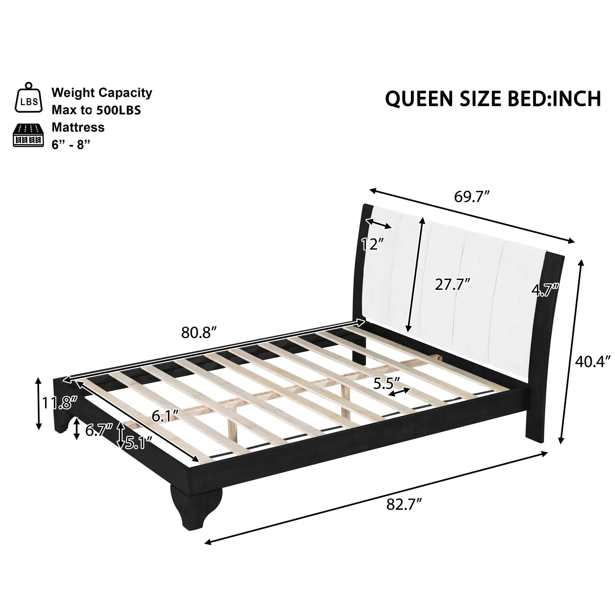 Queen Size Bed Frame in Black & White Pine by HouseOfZazla
