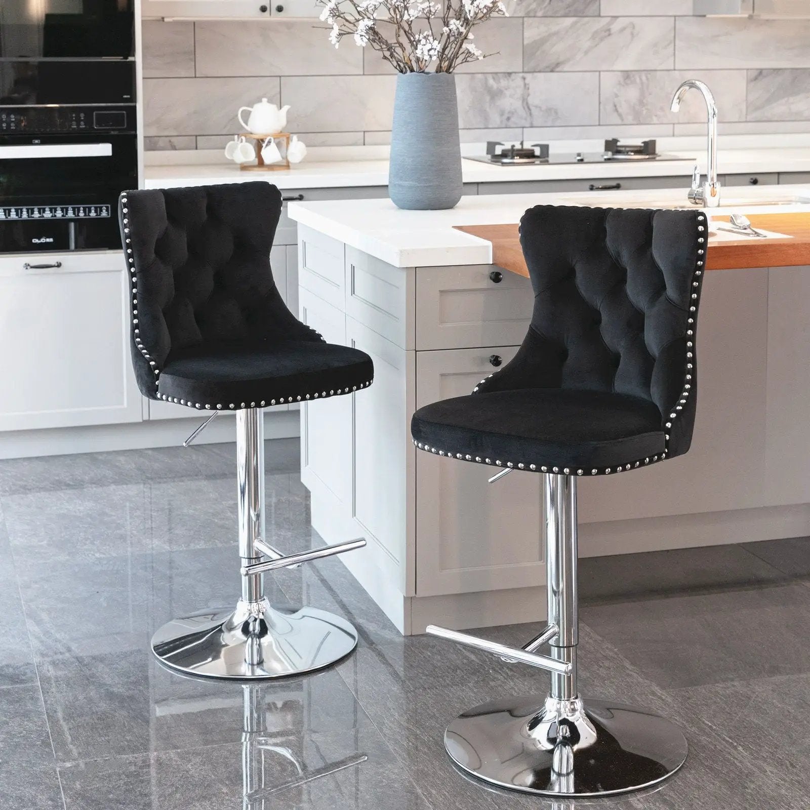 Swivel Barstools Adjusatble Seat Height From 25-33", Modern Upholstered Base Bar Stools With Backs Comfortable Tufted For Home Pub And Kitchen Island (Set of 2) by Unique Piece Furniture