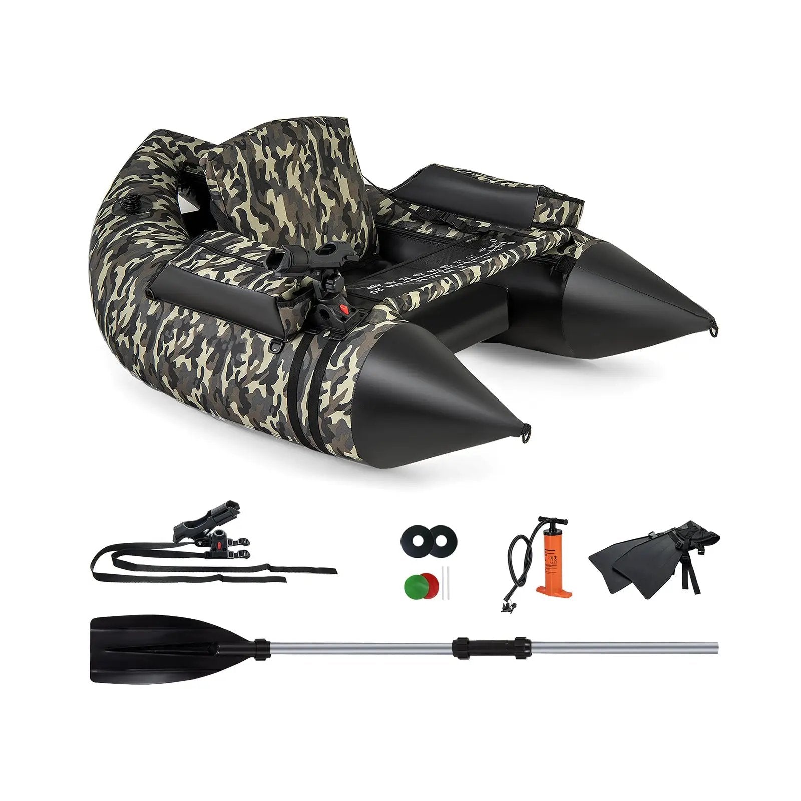 350 LBS Inflatable Fishing Float Tube with Adjustable Backrest and Backpack Straps-Camouflage by DirectDeals