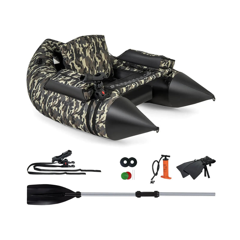 350 LBS Inflatable Fishing Float Tube with Adjustable Backrest and Backpack Straps-Camouflage by DirectDeals