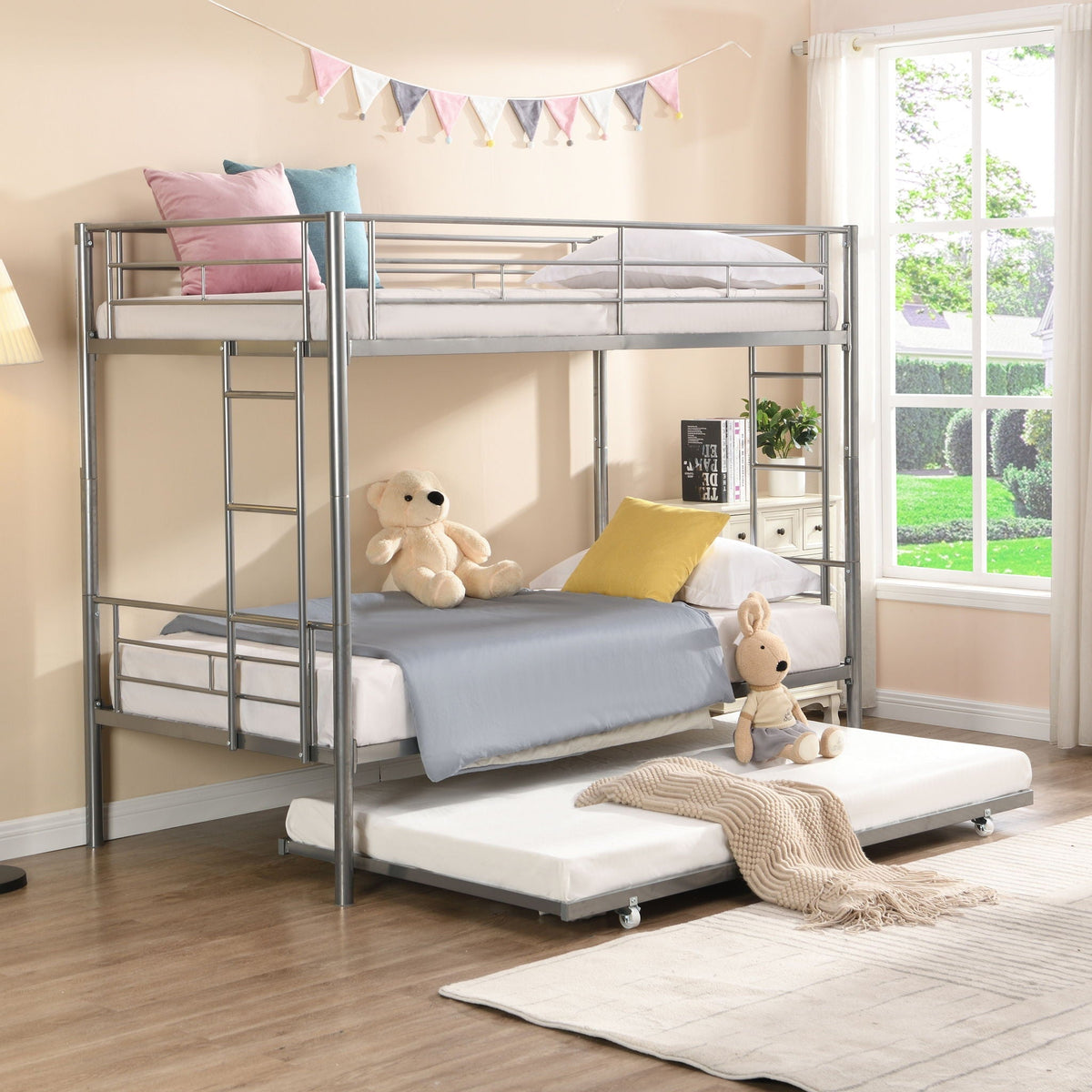 Twin Over Twin Metal Bunk Bed with Trundle - Black, photo 7 of 16
