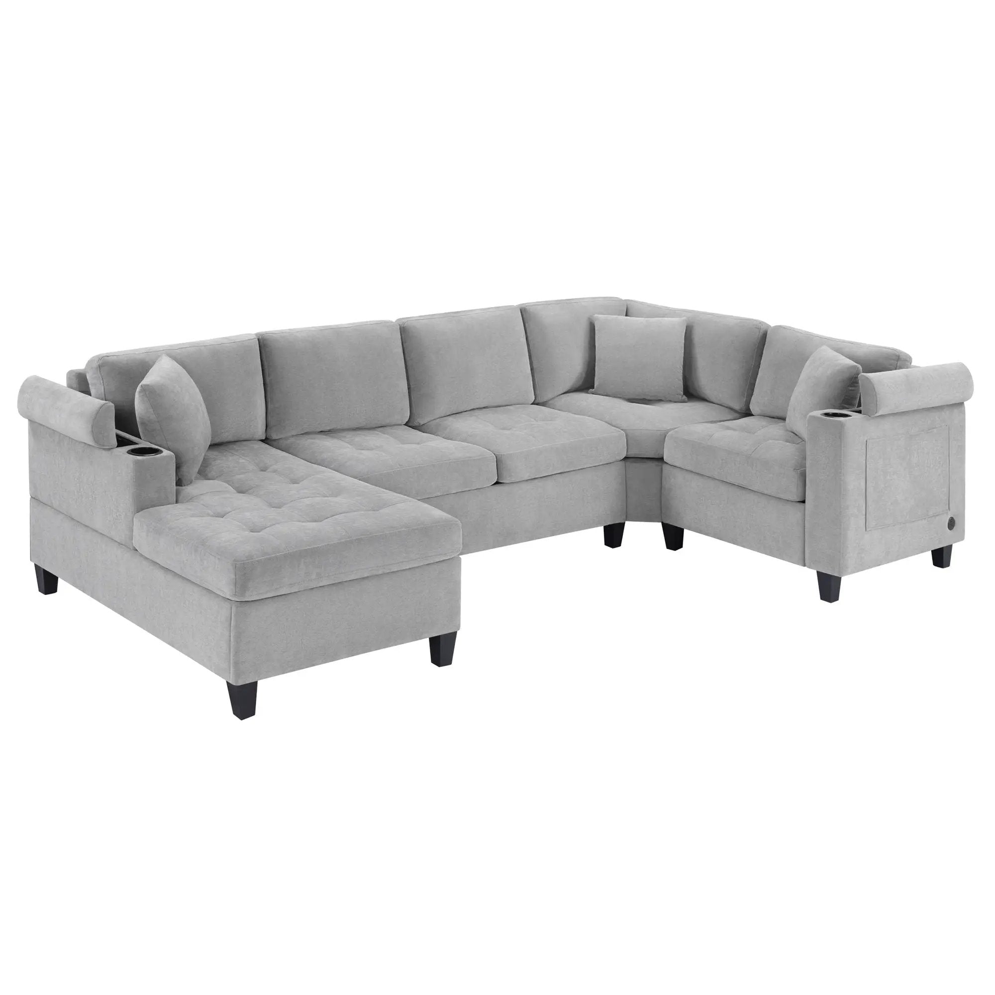 U Shaped Sectional Sofa, Corner Living Room Couch With Built In Cup Holders, Storage, USB Ports by HouseOfZazla