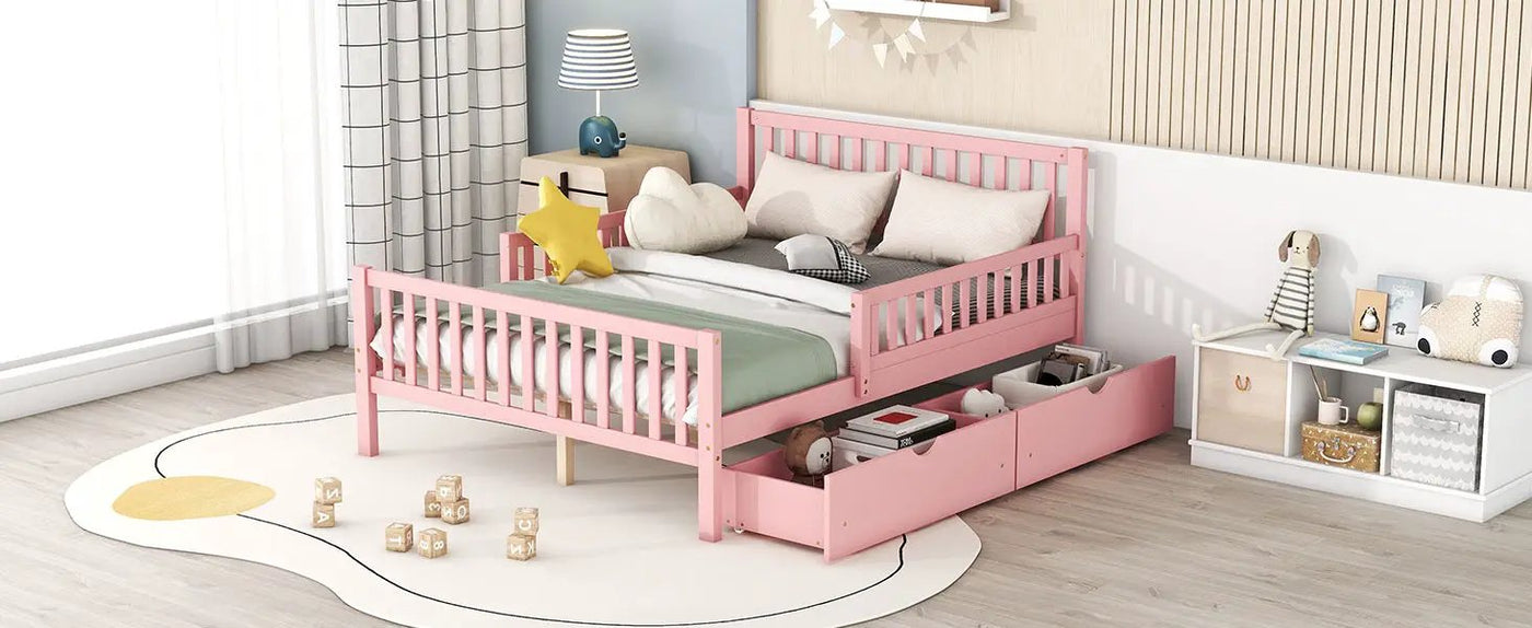 Platform Bed With Guardrails On Both Sides And 2 Storage Drawers by HouseOfZazla