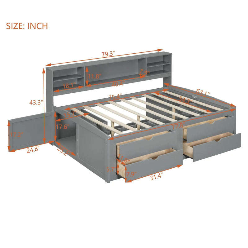 Daybed With 2 Bedside Cabinets, Upper Shelves And 4 Drawers by HouseOfZazla