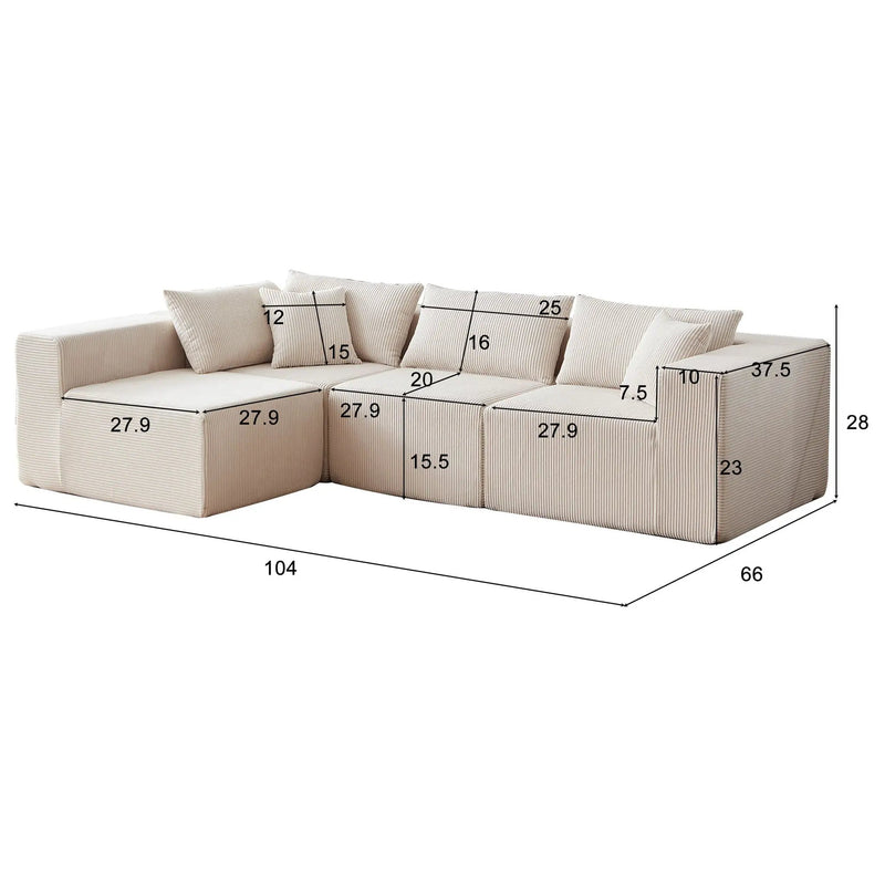 Modular L Shaped Sectional Compressed Sofa, Free Combination by HouseOfZazla