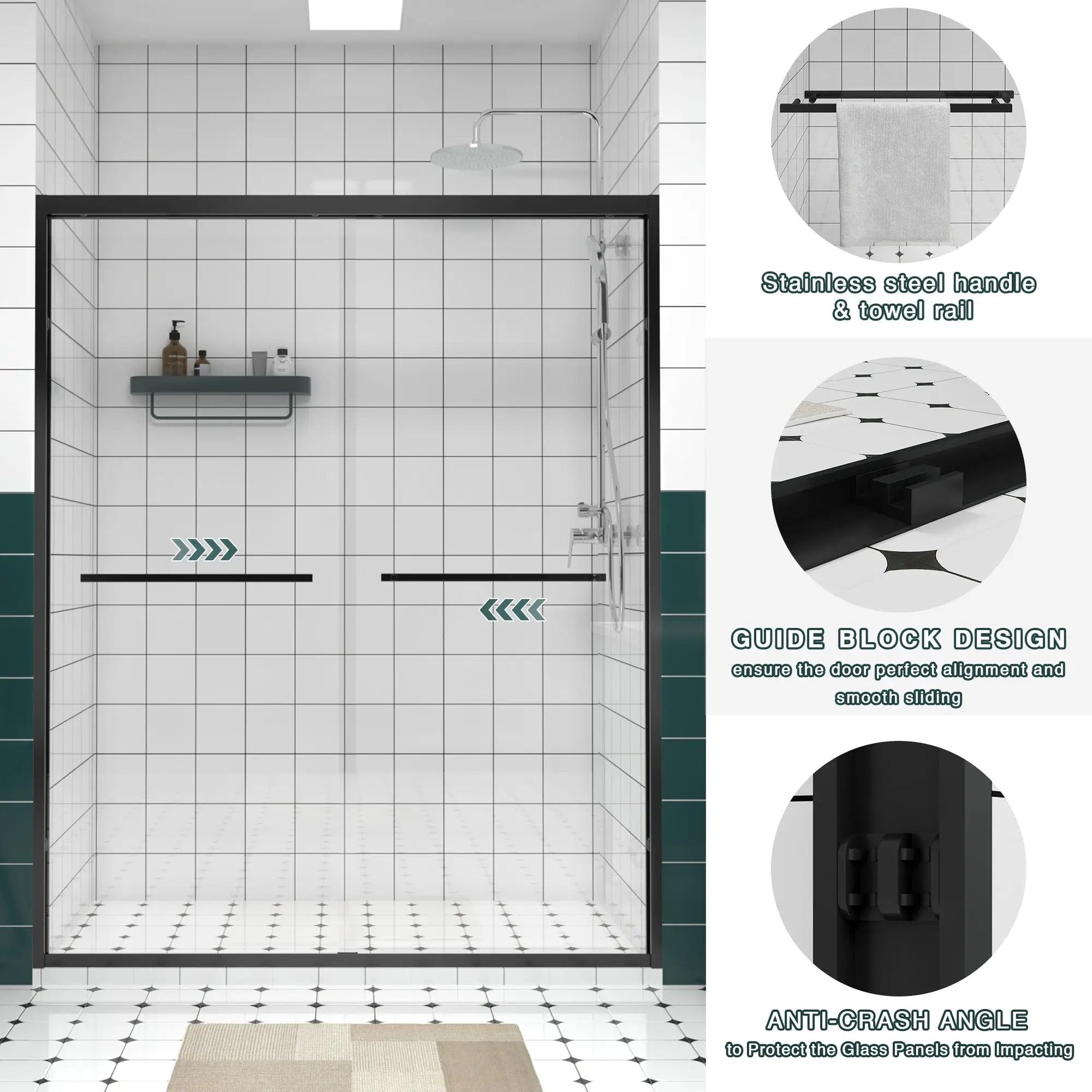 56-60"x74" Aluminum Frame Double Sliding Shower Door by HouseOfZazla