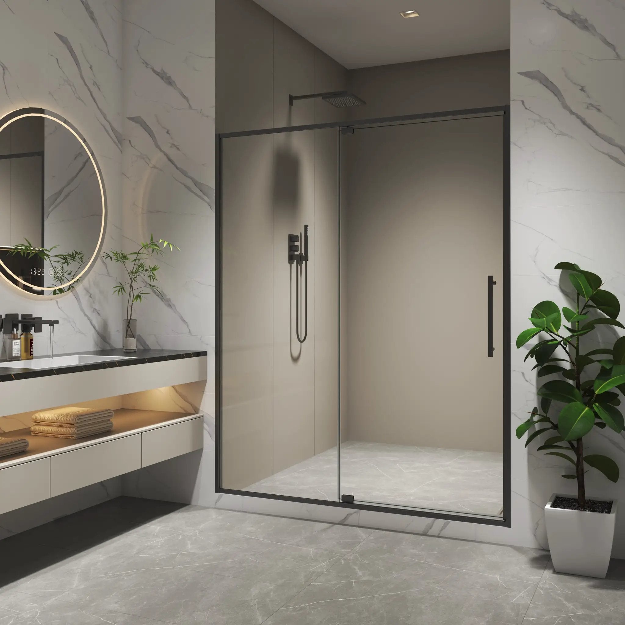 50-54"W x 74"H Pivot Shower Door with Matte Tempered Glass Finish by HouseOfZazla