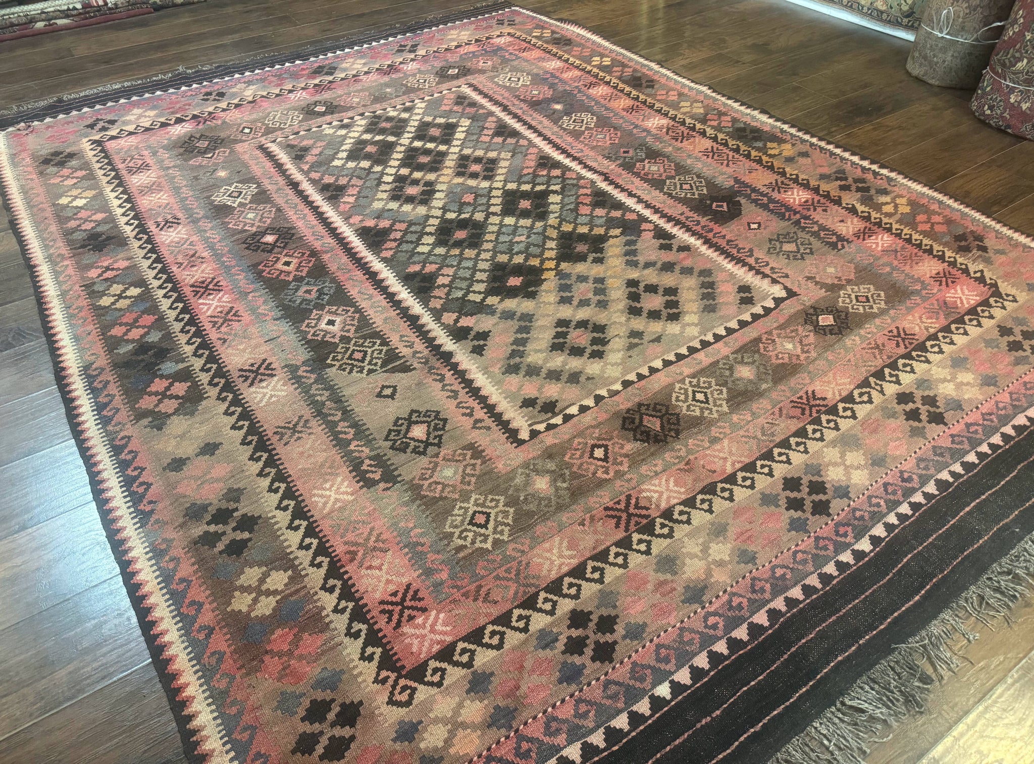 Persian Kurdish Kilim Rug 8x10, Large Flatweave Tribal Bohemian Rug, Vintage Zarand Kilim by Jewel Rugs
