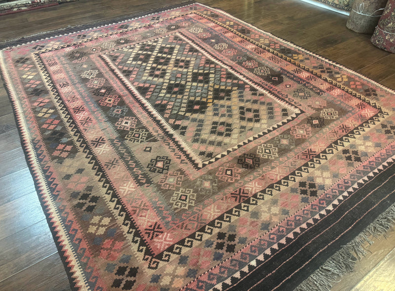 Persian Kurdish Kilim Rug 8x10, Large Flatweave Tribal Bohemian Rug, Vintage Zarand Kilim by Jewel Rugs
