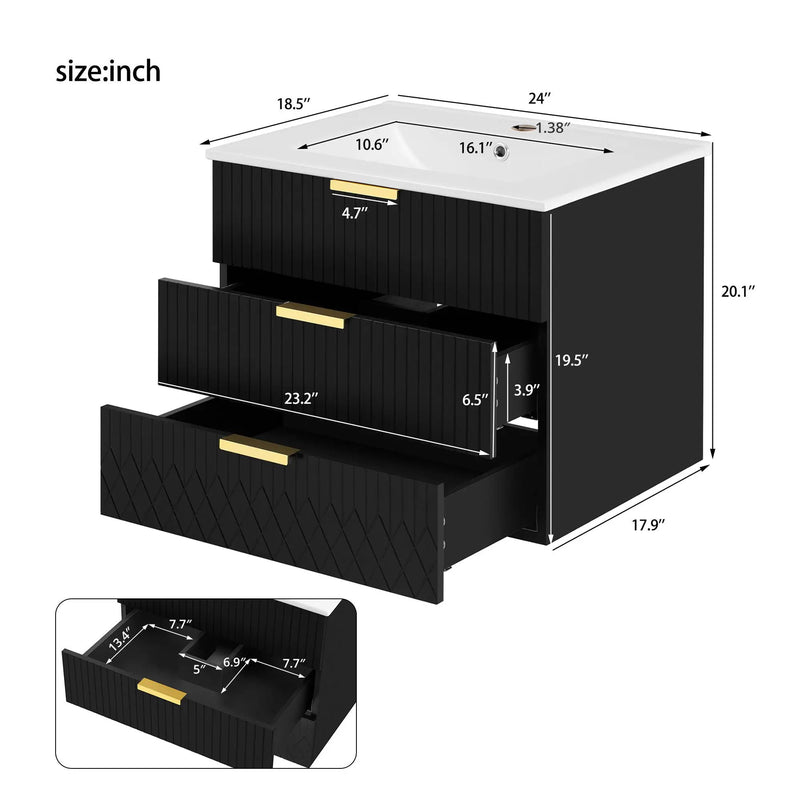 Wall Mounted Floating Cabinet With Double Drawer, Rectangular Sink by Unique Piece Furniture