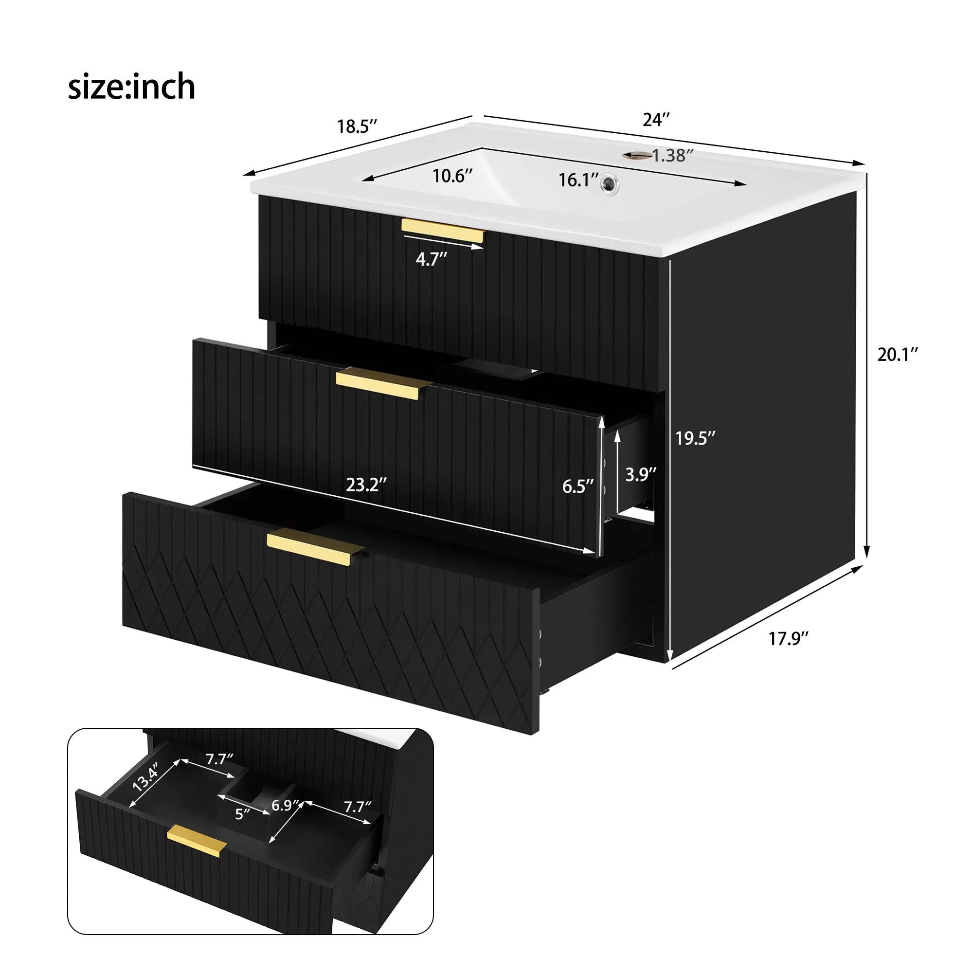 Wall Mounted Floating Cabinet With Side Cabinet Combo, Rectangular Ceramic Sink Vanity by HouseOfZazla