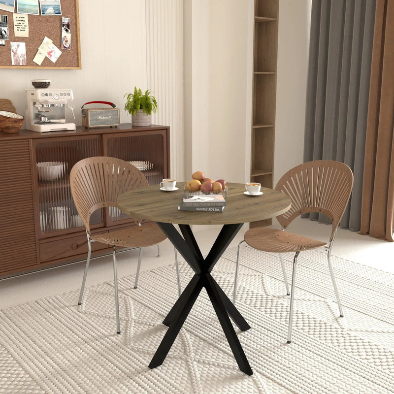 Round Dining Table For 2 - 4 People, Compact Kitchen Or Dining Room - Rustic Brown by Unique Piece Furniture