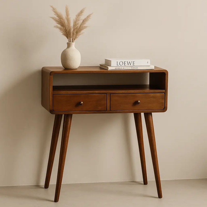 Solid Wood Mini Console Table, 2 Drawers, 1 Open Slot by HouseOfZazla