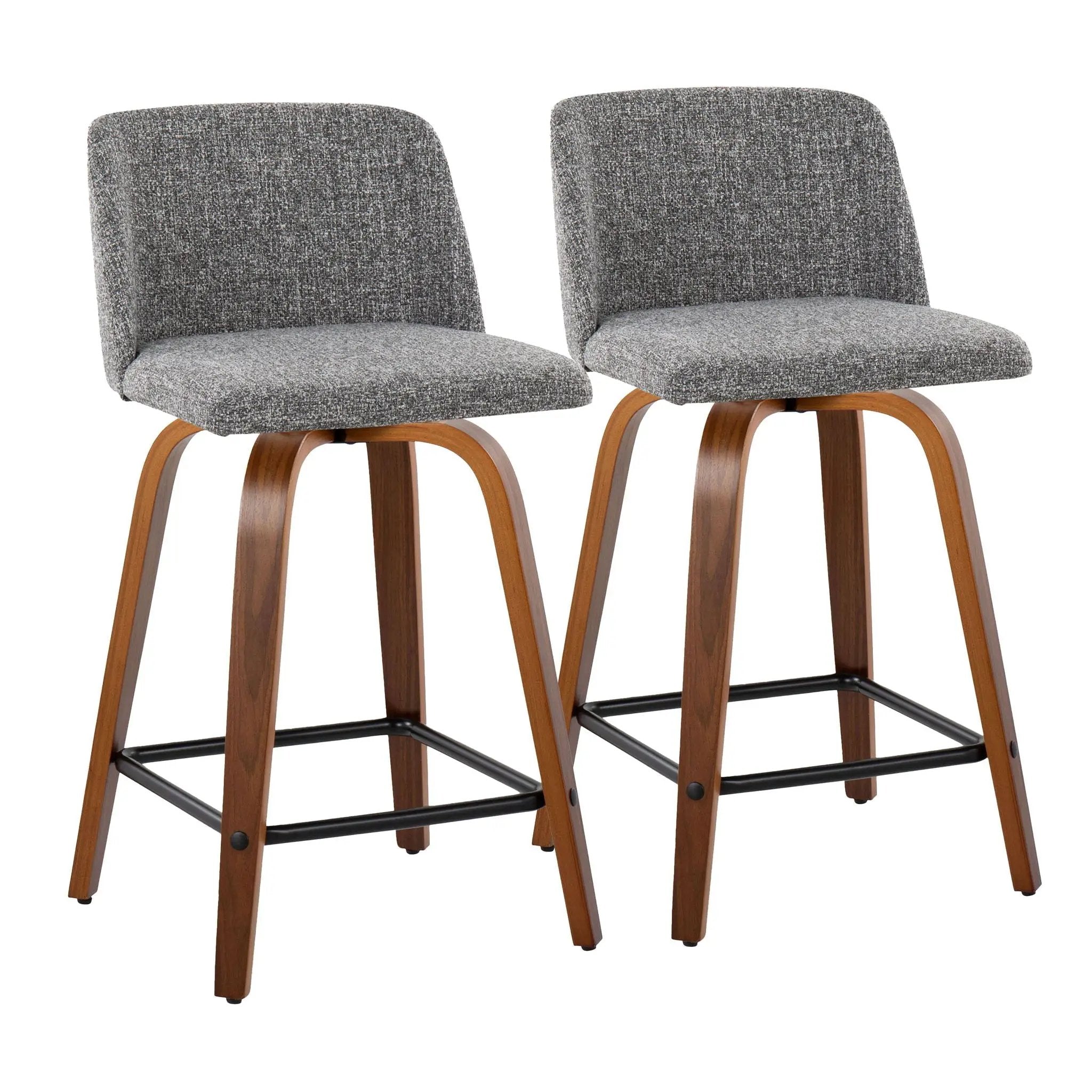 Toriano - Mid Century Modern Fixed Height Counter Stool With Swivel With Square Footrest (Set of 2) by HouseOfZazla
