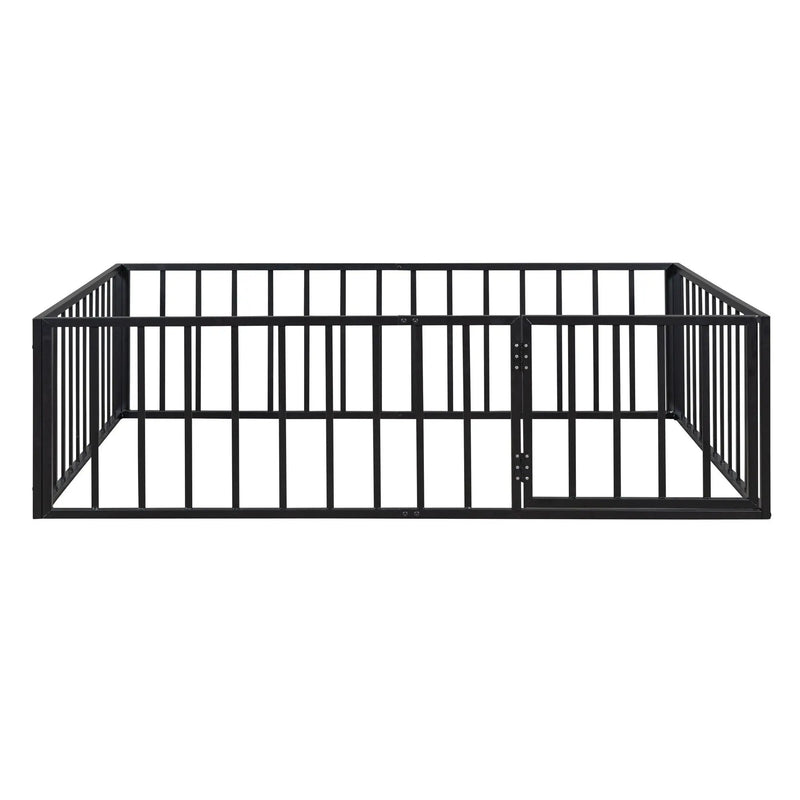 Metal Floor Bed Frame With Fence And Door by HouseOfZazla