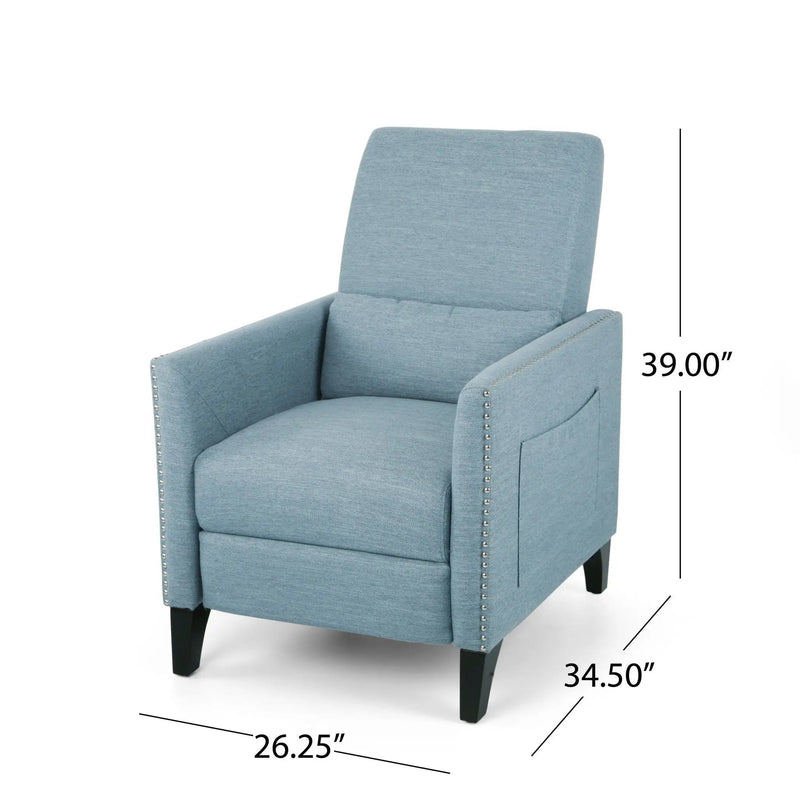 Repose Upholstered Recliner Chair With Nailhead Trim And Side Pocket - Light Blue by Unique Piece Furniture