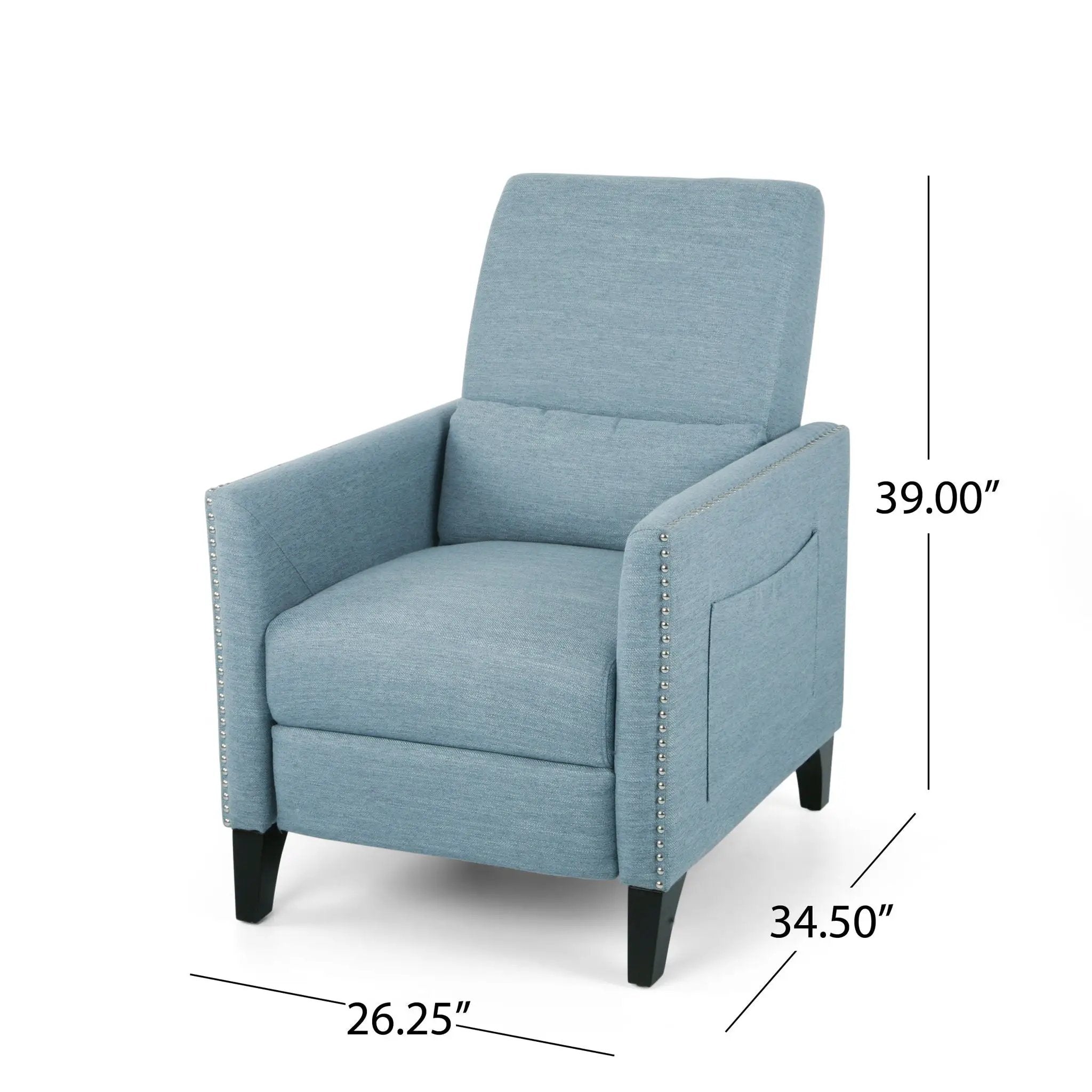 Repose Upholstered Recliner Chair With Nailhead Trim And Side Pocket - Light Blue by HouseOfZazla