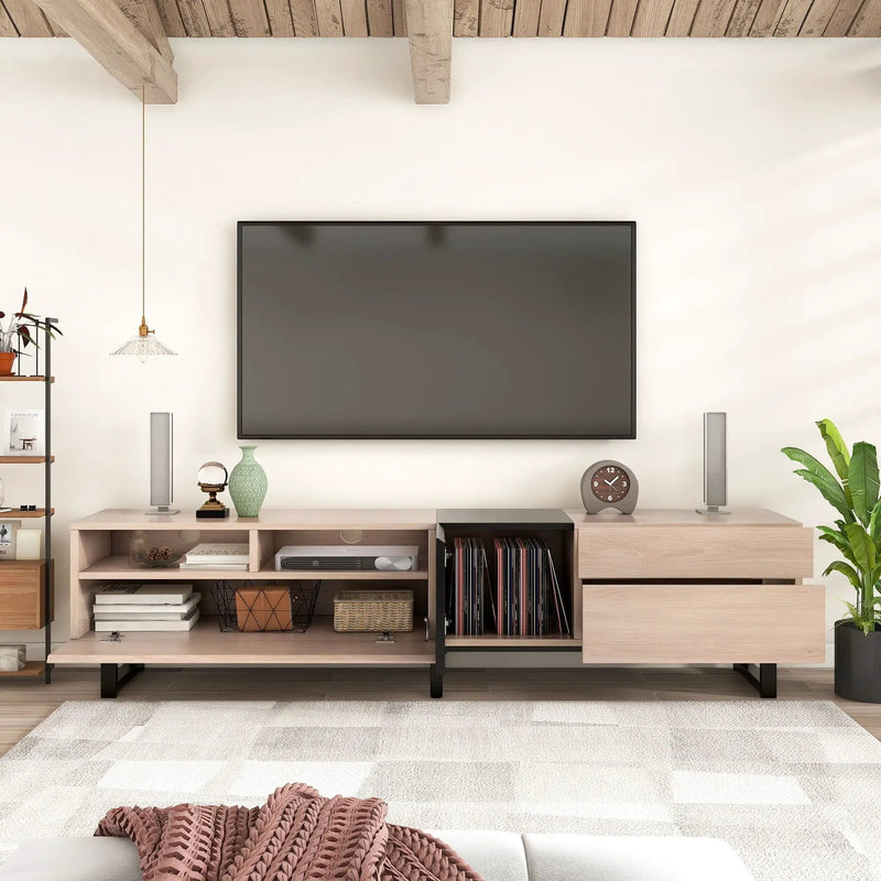TV Stand For 80'' TV With Double Storage Space, Media Console Table With Drop Down Door by Unique Piece Furniture