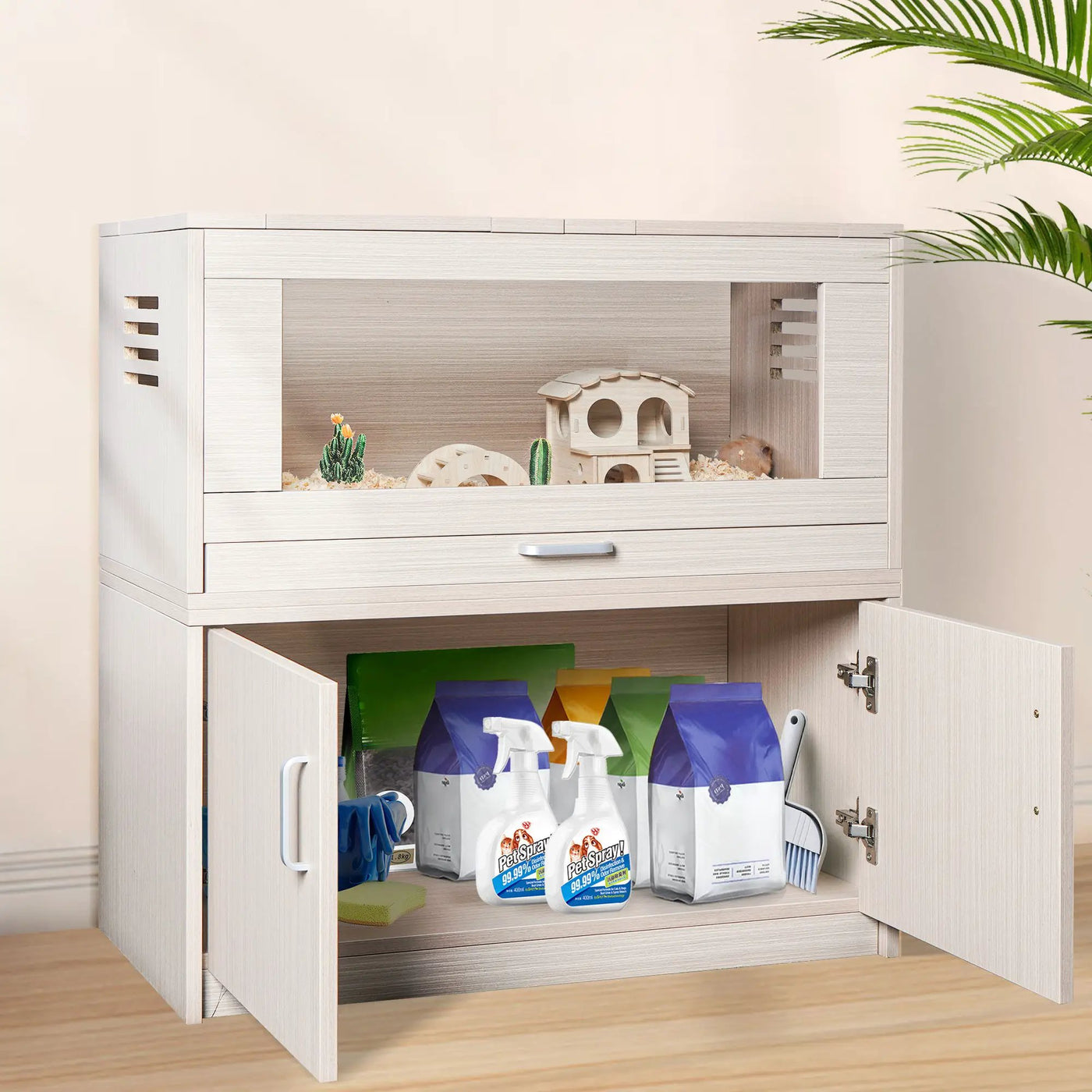 Guinea Pig Cages, Hamster Cage Wood With Independent Storage Cabinet, House For Rat Chinchilla With Guinea Pig Hutch And Bridge, Openable Top With Acrylic Sheets by HouseOfZazla