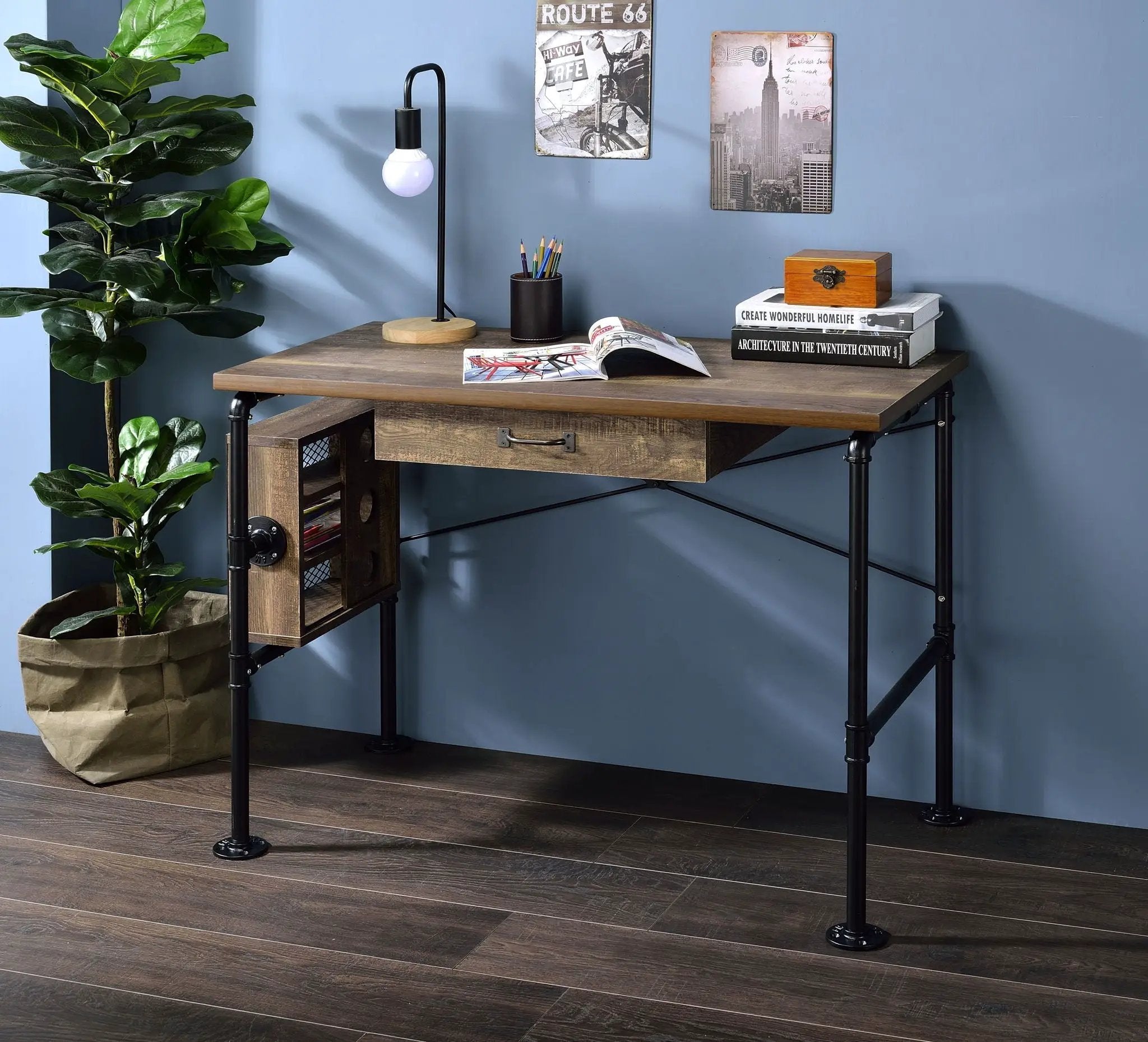 Endang - Writing Desk - Weathered Oak / Black by HouseOfZazla