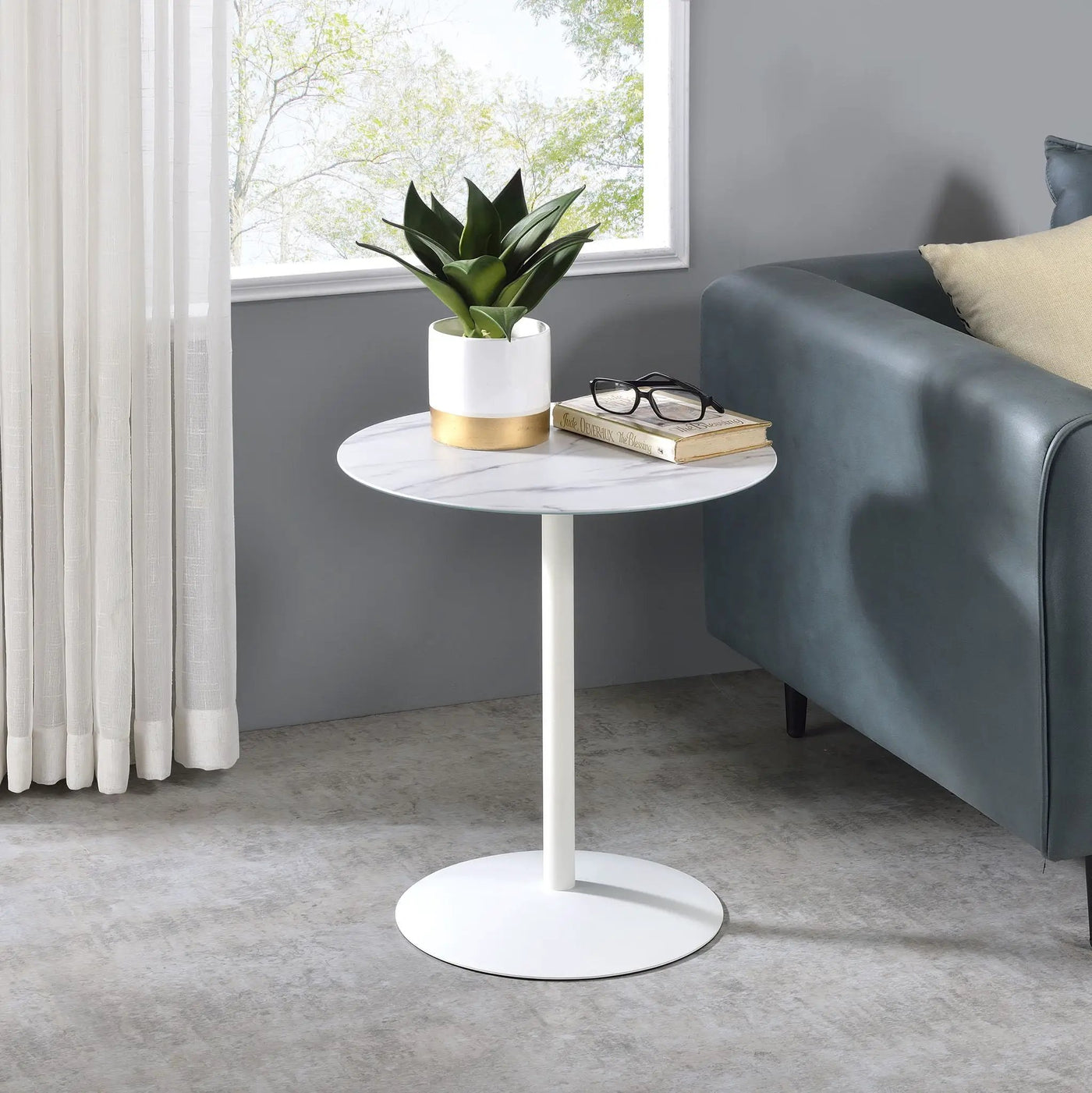 Circa - 17.5" End Table With Marble Textured Top by HouseOfZazla