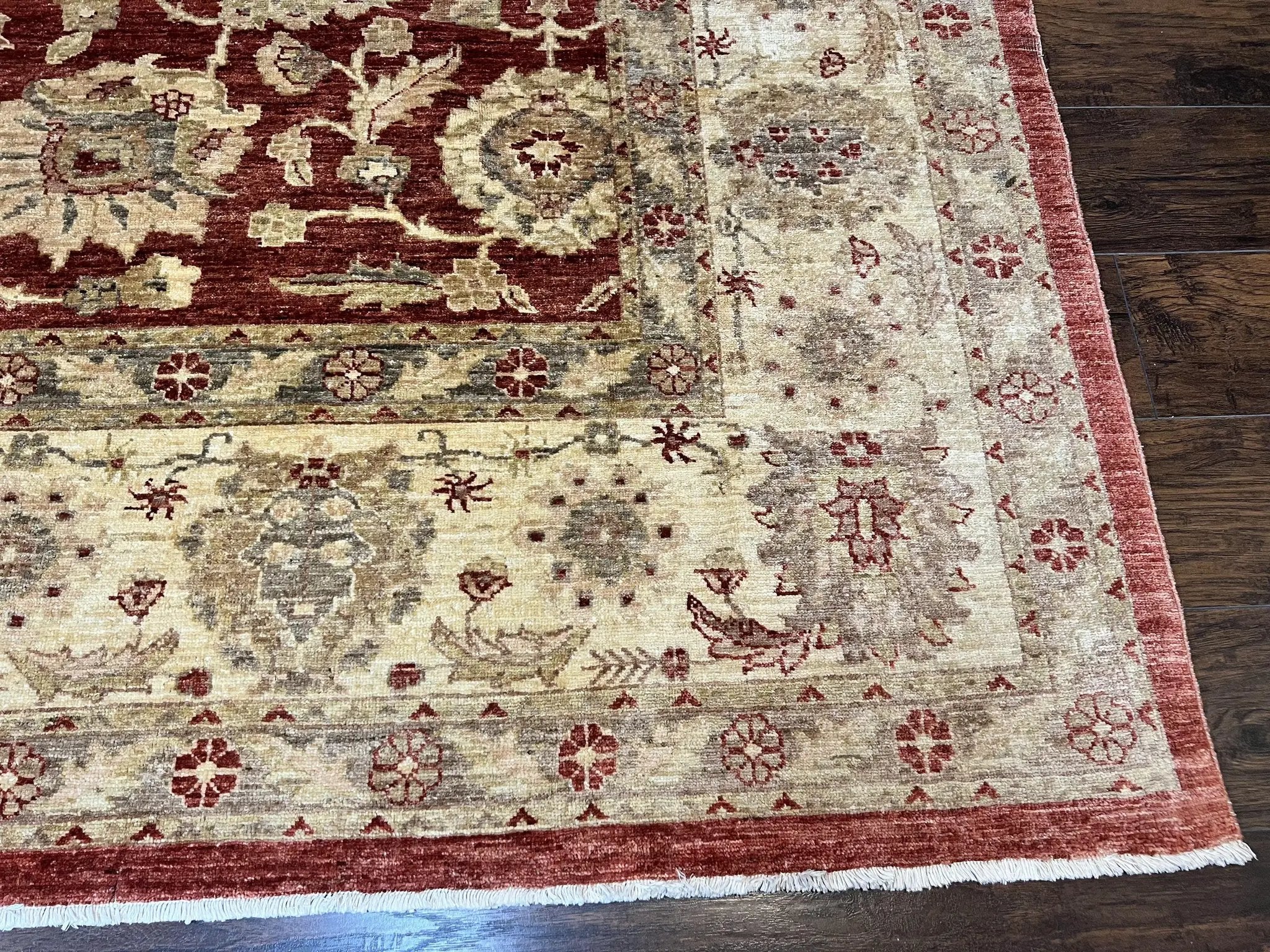 Pak Persian Rug 10x14, Sultanabad Mahal Peshawar Chobi Carpet, Large Vintage Wool Oriental Rug, Maroon & Beige, Floral Allover, Handmade by Jewel Rugs