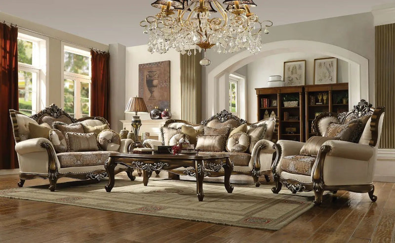 Latisha - Sofa With 8 Pillows (Same Lv01576) - Tan, Pattern Fabric & Antique Oak by Unique Piece Furniture
