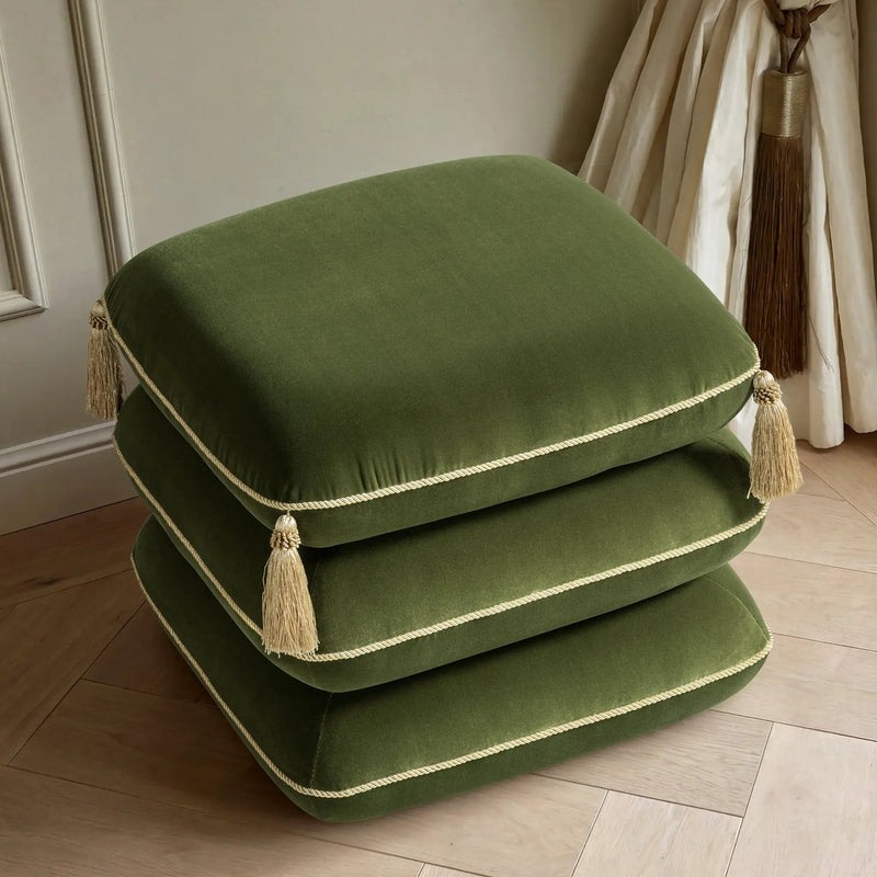 Monarch 19.5" Tassled Ottoman, Olive by HouseOfZazla