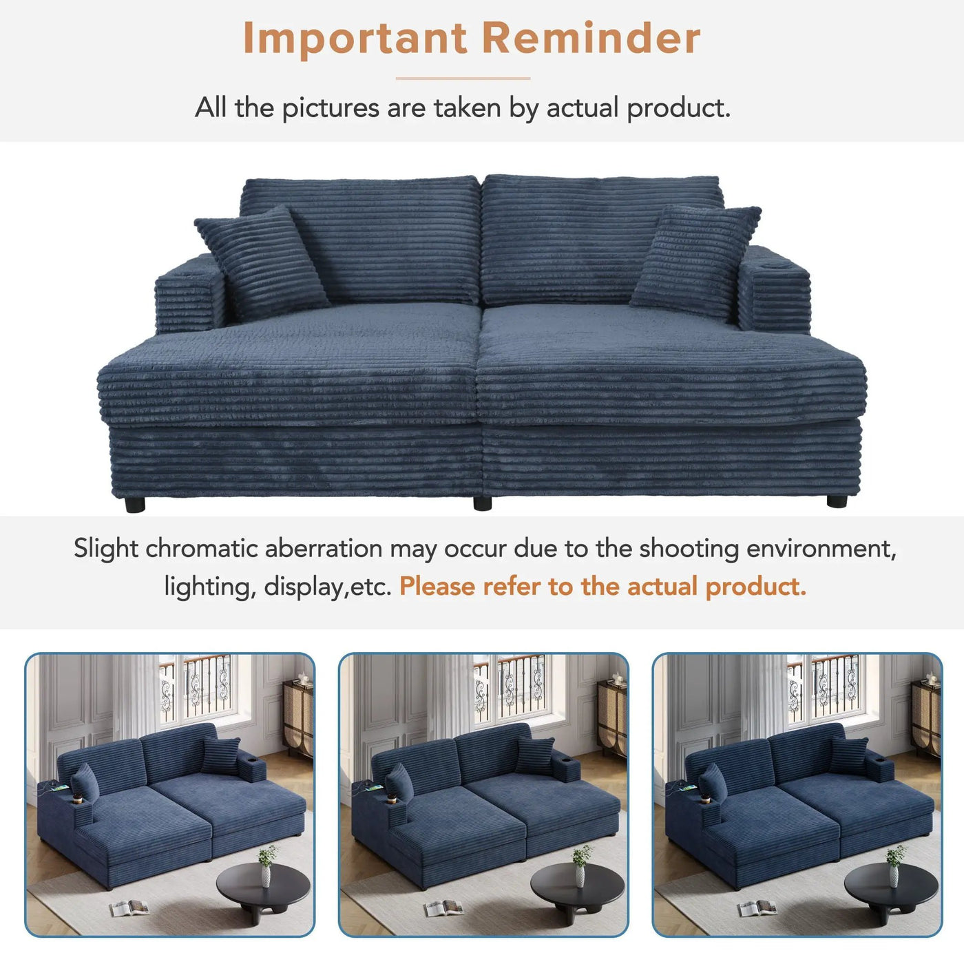 Oversized Loveseat Chaise With 2 USB Ports, 2 Cup Holders And 2 Throw Pillows by HouseOfZazla