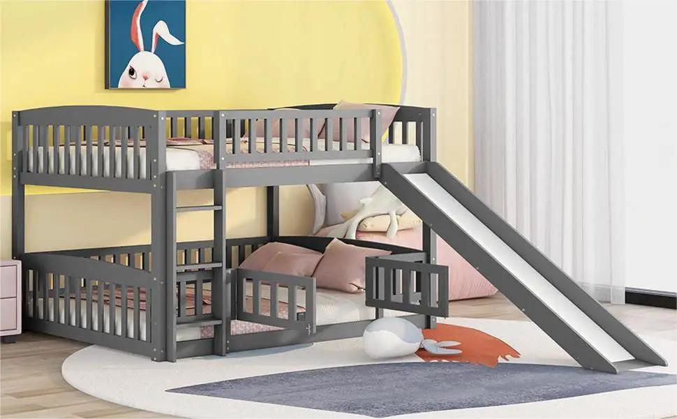 Low Bunk Bed With Slide, Fence And Ladder by Unique Piece Furniture