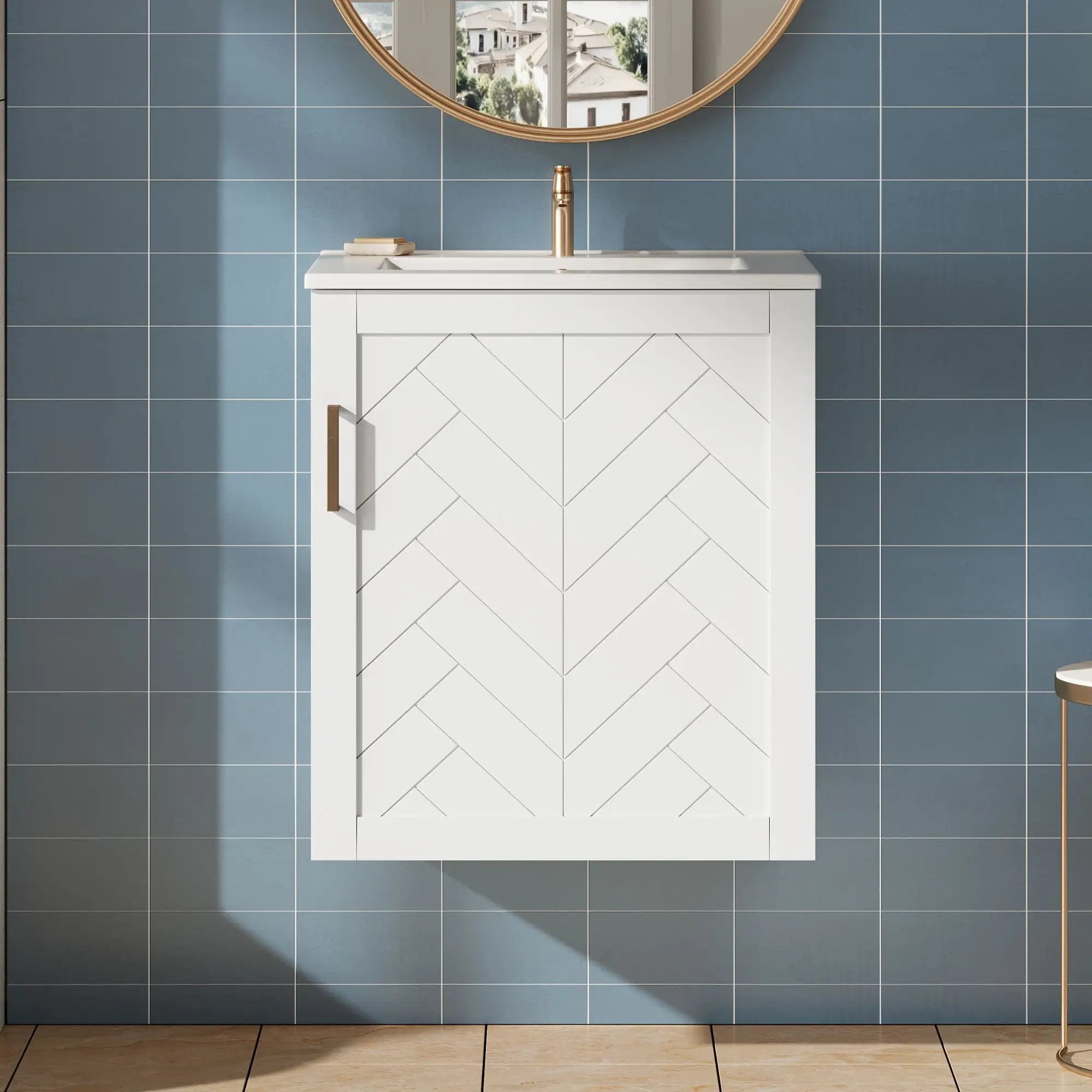 Modern Wall Mounted Bathroom Cabinet With Side Shelf And Ceramic Sink by Unique Piece Furniture